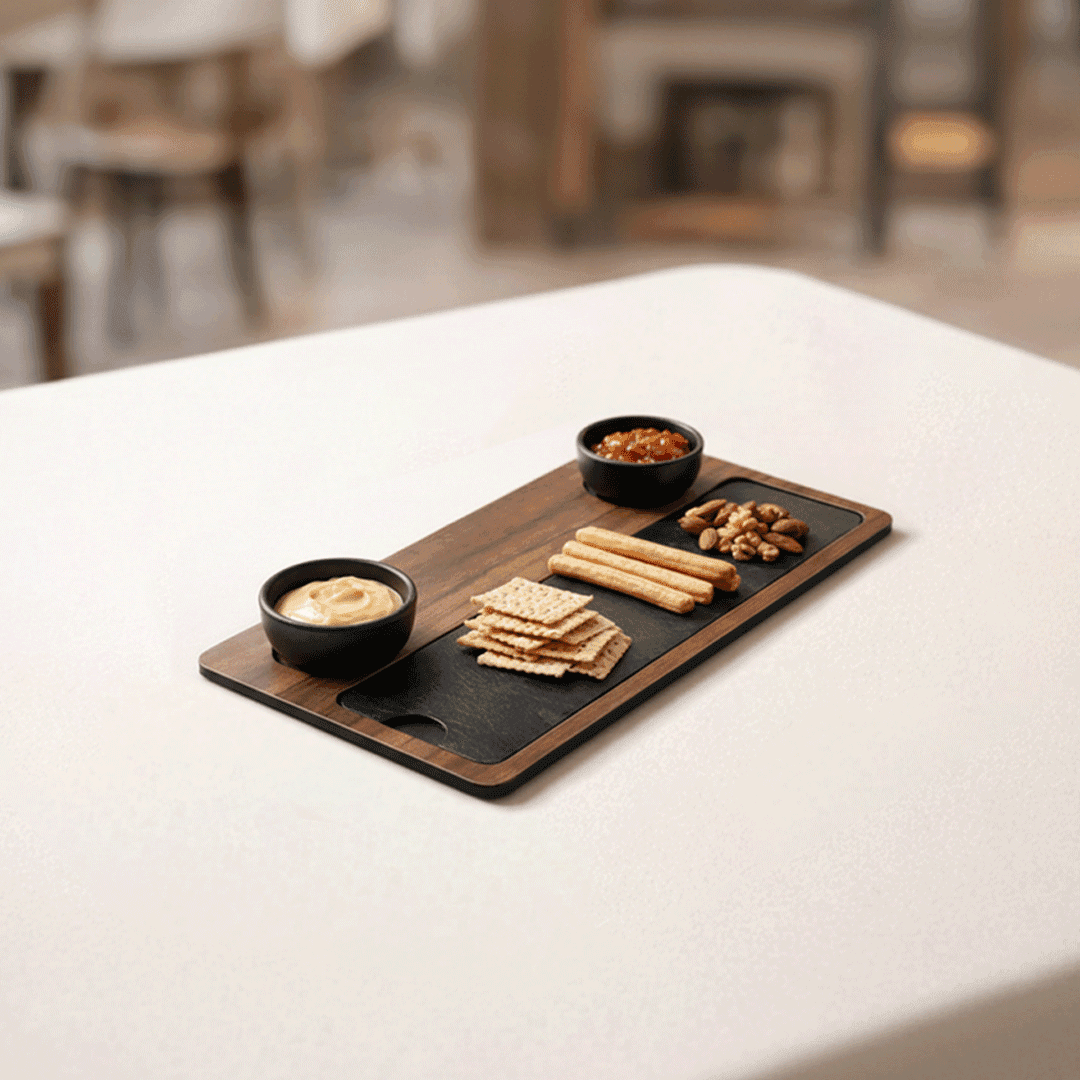 Long Rectangular Linear Groove Dip & Snack Platter